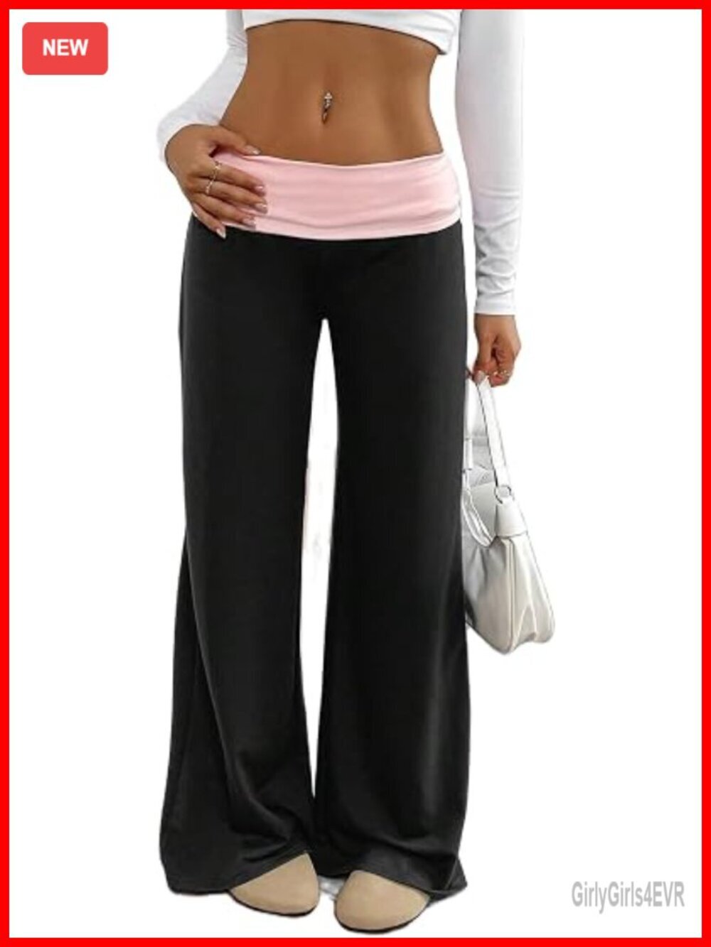 Fold Over Flare Legging Women Low Rise Wide Leg Bell Bottom Yoga Pants